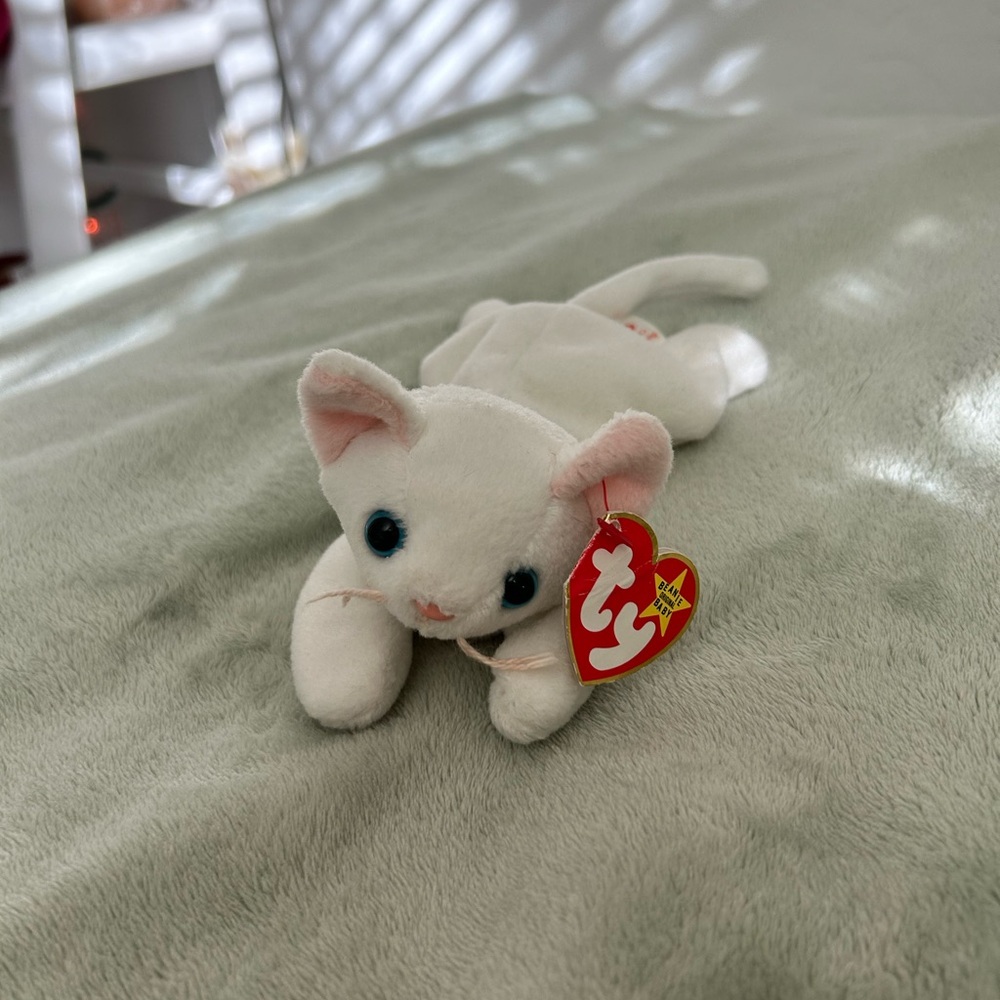 Ty Beanie Babies White Cat Plush- Flip the Cat